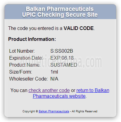 Проверка Sustamed от Balkan Pharmaceuticals с помощью кода